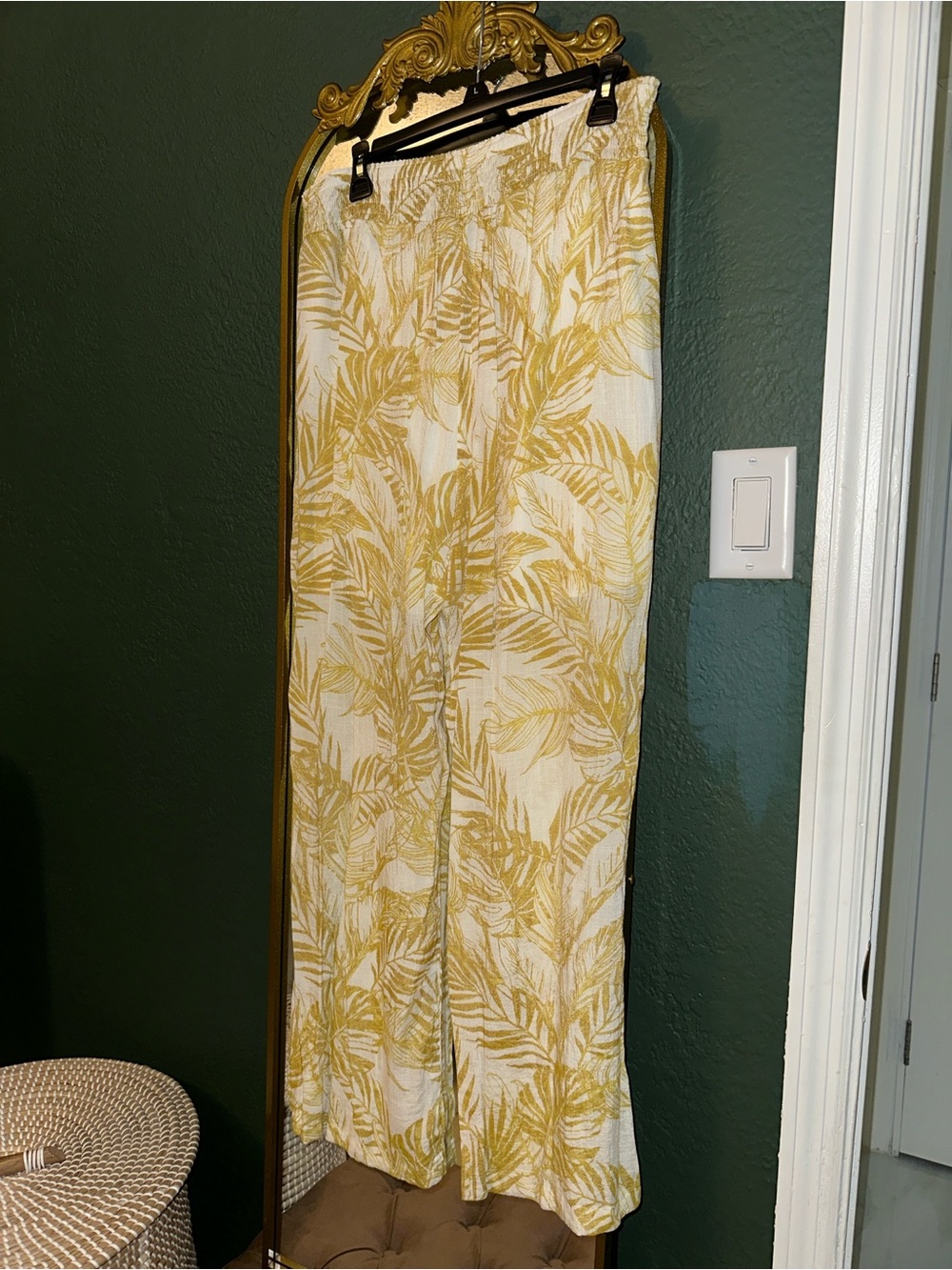 Nanette Lepore Yellow Palm-Print Wide-Leg Pants
